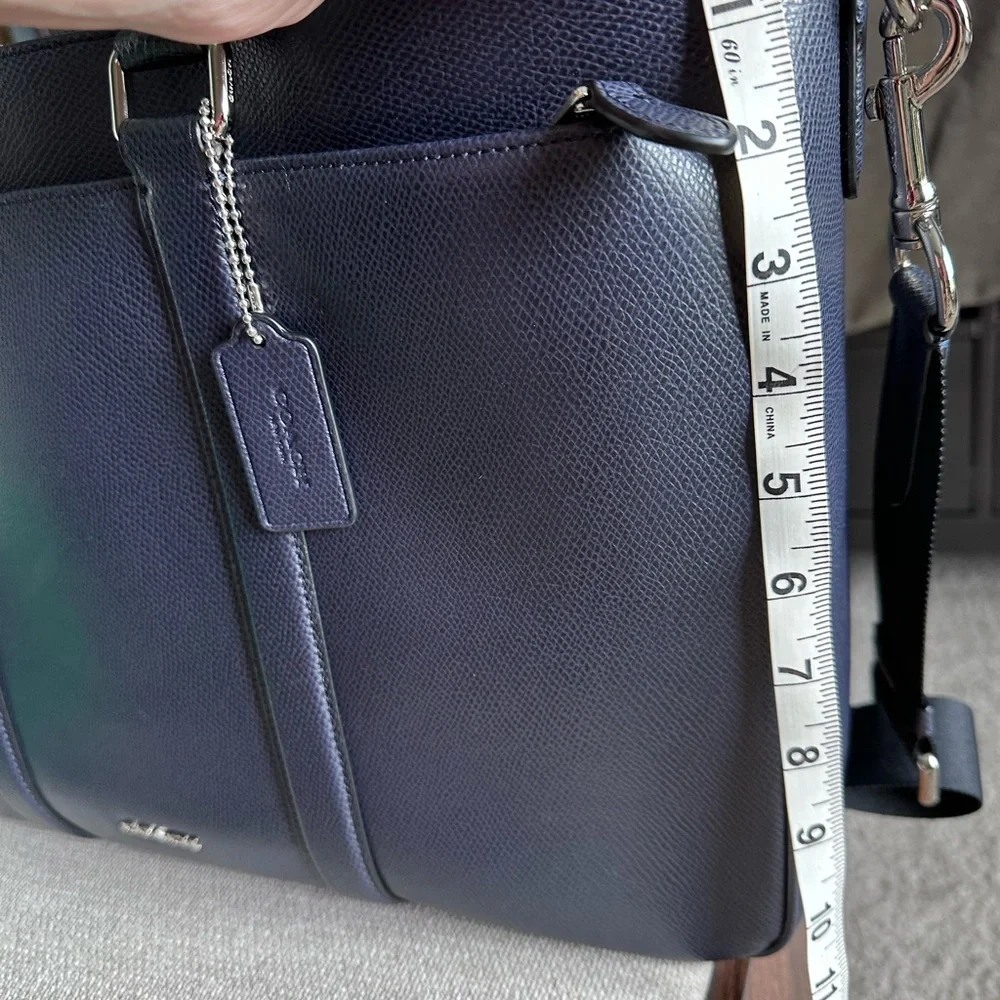 Coach Navy Leather Briefcase with Top Handles - Picture 4 of 7